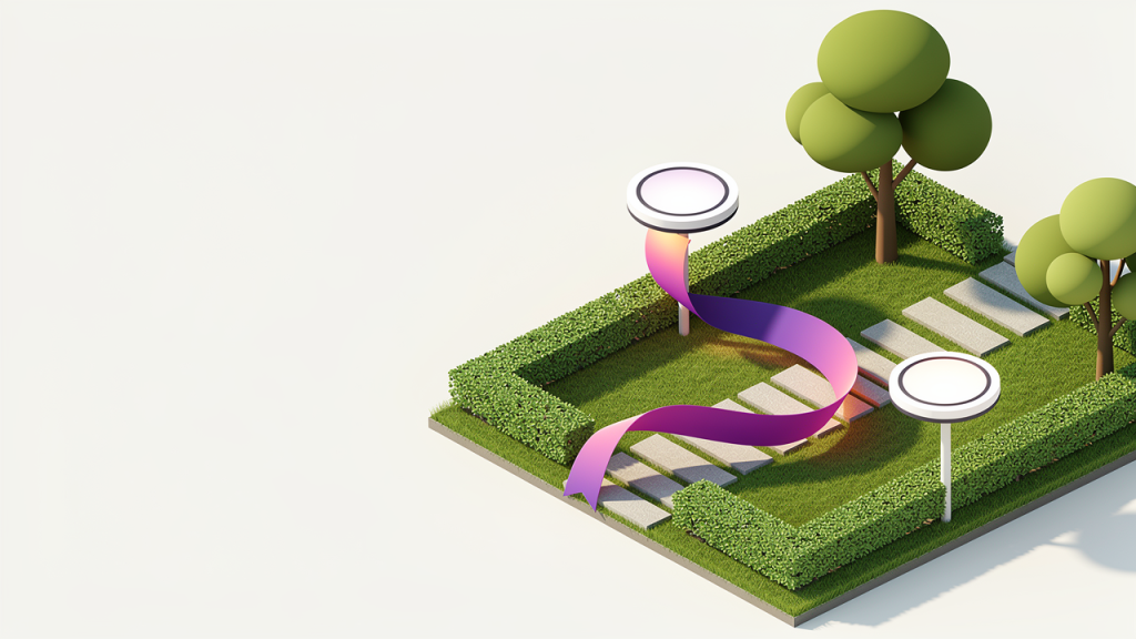 Ilustrasi taman landskap dengan aliran kerja AI untuk syarikat landskap kecil Malaysia
